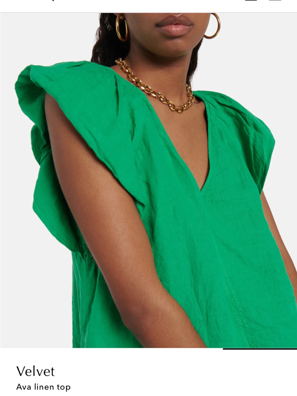 Velvet by Graham & Spencer Emerald Green V-Neck Linen Blouse Size L